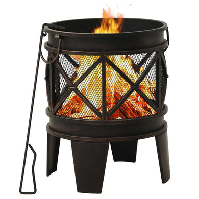 Rustic Round Fire Pit with Poker 42 x 54 cm Steel