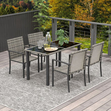 Load image into Gallery viewer, Outsunny 4 Seater Garden Dining Set - Grey Rattan Garden Furniture Set with Glass Tabletop
