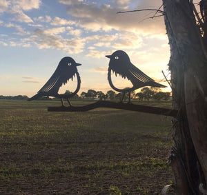 Metal Robins On A Branch Garden Feature