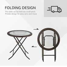 Load image into Gallery viewer, Outsunny Folding Round Glass Table with Brown Rattan Edging
