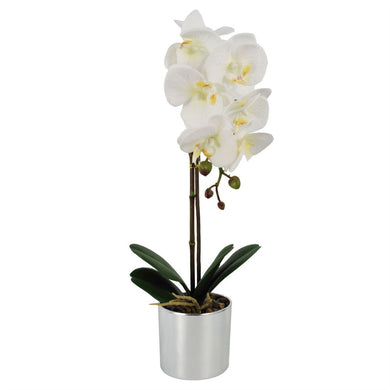 46 cm Artificial Orchid White with Silver Pot