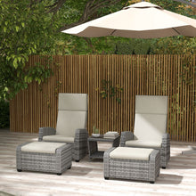 Load image into Gallery viewer, Outsunny 5 PCs Rattan Garden Furniture Set with Reclining Chairs, Table, Grey
