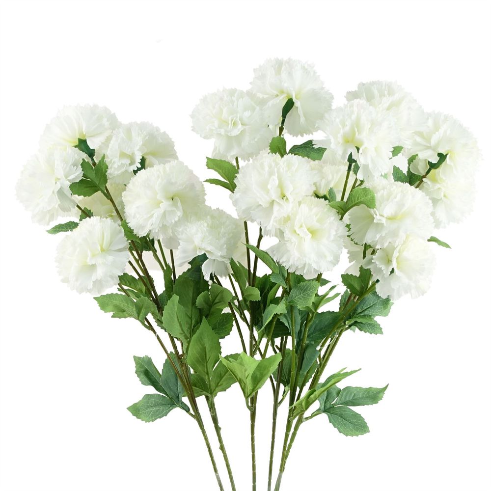 Pack of 6 x 70 cm White Artificial Carnation Stem - 24 Flowers