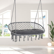 Load image into Gallery viewer, hanging-hammock-chair-cotton-rope-swing-metal-frame-large-macrame-dark-grey
