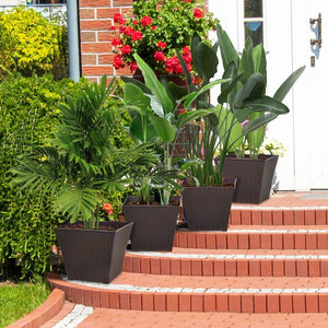 Outsunny Rattan 4 Pack Brown Plant Pots  Indoor/Outdoor