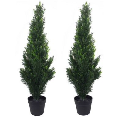 90cm Pair of Artificial Cedar Cypress Topiary UV Resistant