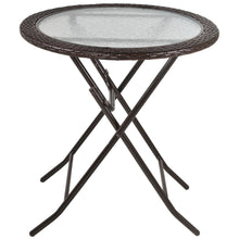 Load image into Gallery viewer, outsunny-folding-round-tempered-glass-metal-table-with-brown-rattan-edging
