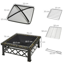 Load image into Gallery viewer, Square Garden Fire Pit / BBQ With Poker Mesh Cover Log Grate
