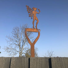 Load image into Gallery viewer, Rusty Metal Fairy On A Spade Garden Decoration
