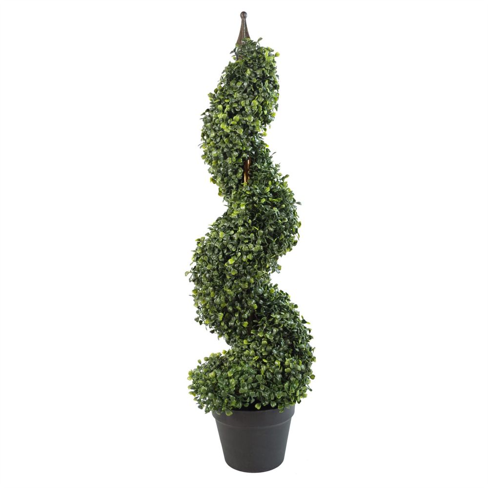 90cm (3ft) Tall Artificial Boxwood Tower Tree Topiary Spiral Metal Top