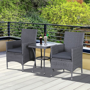 Grey3 Pcs Rattan Bistro Set: 1 x Table, 2 x Chairs