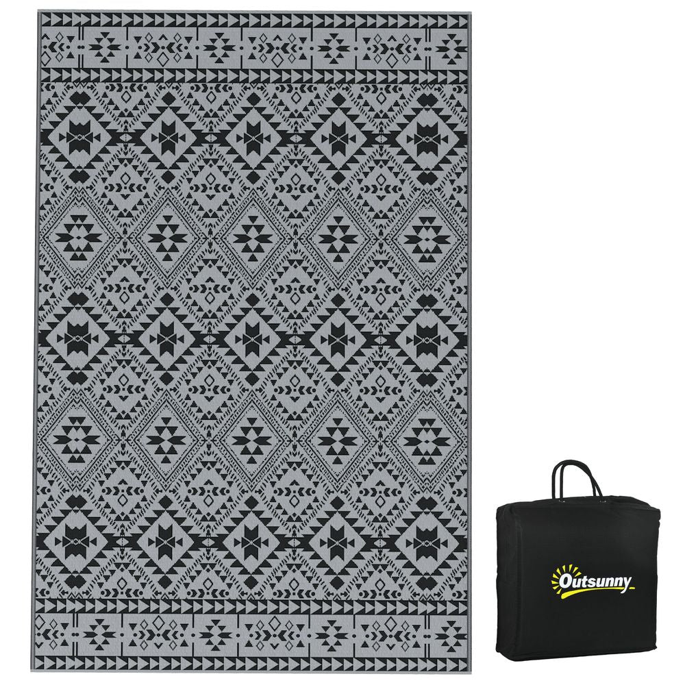 Outsunny Reversible Waterproof Outdoor Rug with Carry Bag, 182 x 274cm, Black