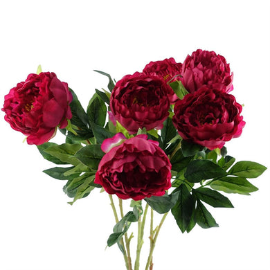 Pack of 6 x 80cm Artificial Dark Pink Peony Stem