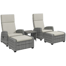 Load image into Gallery viewer, Outsunny 5 PCs Grey Rattan Garden Furniture Set with Reclining Garden Seats And Table
