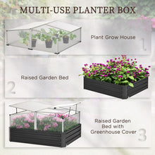 Load image into Gallery viewer, Outsuuny Galvanised Raised Garden Bed with Greenhouse and Cover, Dark Grey
