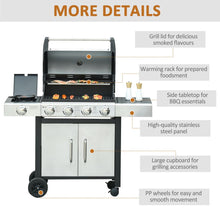 Load image into Gallery viewer, Gas Barbecue Grill 4+1 Burner BBQ Trolley Rack 128 x 50 x 113 cm Stainless Steel
