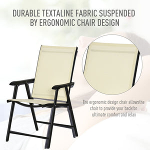 Set of 2 Beige Metal Fold Up Garden Chairs