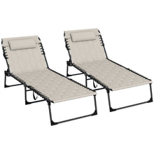 Load image into Gallery viewer, Outsunny Foldable Sun Lounger Set, 2 Pieces Sun Lounger w/ Padded Seat Khaki
