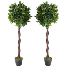 Load image into Gallery viewer, Pair of 120 cm ( 4 ft ) Twisted Stem Artificial Topiary Bay Laurel Ball Trees
