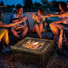 Load image into Gallery viewer, Square Garden Fire Pit / BBQ With Poker Mesh Cover Log Grate
