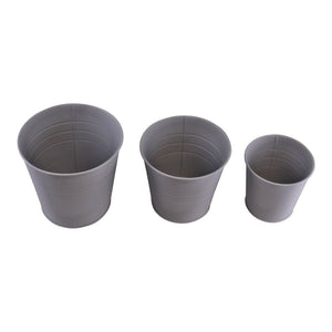 Set of 3 Round Zinc Planters, Grey