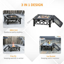 Load image into Gallery viewer, Square Garden Fire Pit / BBQ With Poker Mesh Cover Log Grate
