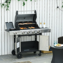 Load image into Gallery viewer, Gas Barbecue Grill 4+1 Burner BBQ Trolley Rack 128x50x113cm Stainless Steel
