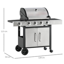 Load image into Gallery viewer, Gas Barbecue Grill 4+1 Burner BBQ Trolley Rack 128 x 50 x 113 cm Stainless Steel
