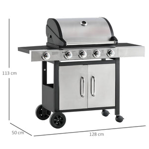 Gas Barbecue Grill 4+1 Burner BBQ Trolley Rack 128 x 50 x 113 cm Stainless Steel