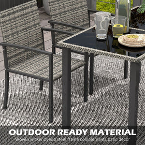 Outsunny 4 Seater Garden Dining Set - Grey Rattan Garden Furniture Set with Glass Tabletop