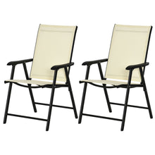 Load image into Gallery viewer, Set of 2 Foldable Metal Garden Chairs Dining Seat Yard Furniture Beige
