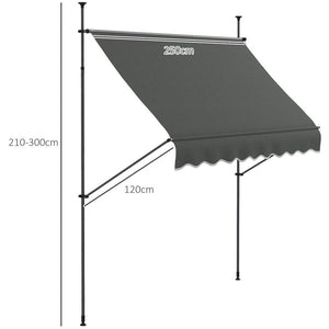 Outsunny 2.5 x 1.2m Freestanding Retractable Awning, Non-Screw Garden Awning