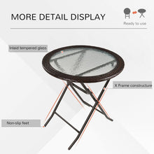 Load image into Gallery viewer, Outsunny Folding Round Glass Table with Brown Rattan Edging
