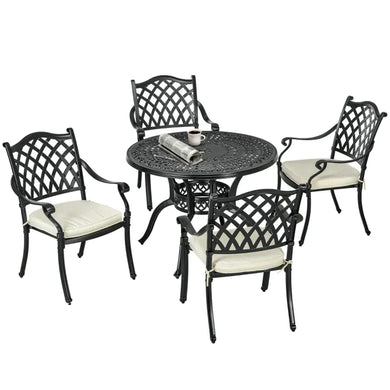 Metal Round Garden Table With 4 Chair And Cushions