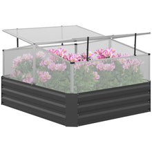 Load image into Gallery viewer, Outsuuny Galvanised Raised Garden Bed with Greenhouse and Cover, Dark Grey
