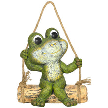 Load image into Gallery viewer, Hanging Garden Statue, Vivid Frog on Swing Art Sculpture Indoor Outdoor Ornament
