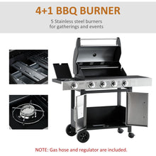 Load image into Gallery viewer, Gas Barbecue Grill 4+1 Burner BBQ Trolley Rack 128 x 50 x 113 cm Stainless Steel
