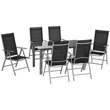 Load image into Gallery viewer, 7pc Outdoor Dining Table and 6 Folding Chairs, Aluminium Patio Dining Set Black
