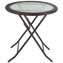 Load image into Gallery viewer, Outsunny Folding Round Glass Table with Brown Rattan Edging
