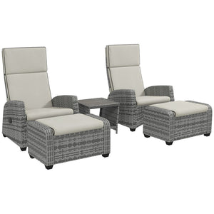 Outsunny 5 PCs Grey Rattan Garden Furniture Set with Reclining Garden Seats And Table