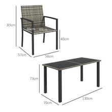 Load image into Gallery viewer, Outsunny 4 Seater Garden Dining Set - Grey Rattan Garden Furniture Set with Glass Tabletop
