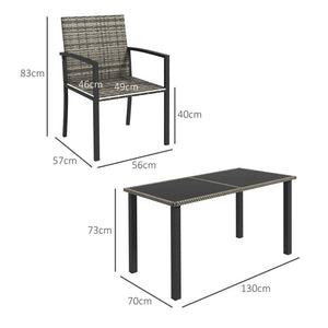 Outsunny 4 Seater Garden Dining Set - Grey Rattan Garden Furniture Set with Glass Tabletop