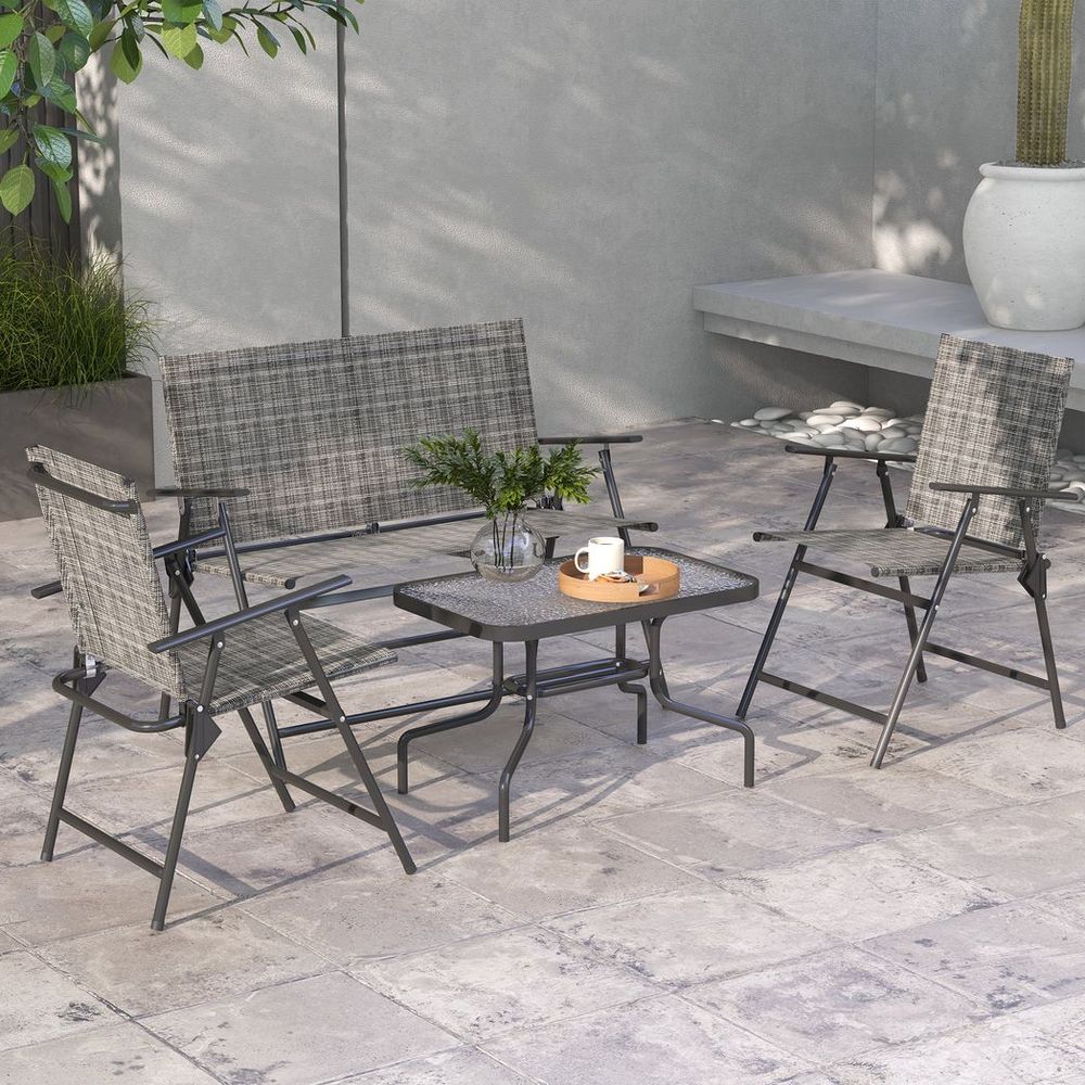 Outsunny Outdoor Table And Chairs - Foldable Chairs  And Loveseat