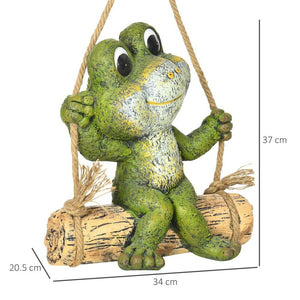 Hanging Garden Statue, Vivid Frog On Swing Art Sculpture Outdoor Ornament