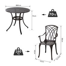 Load image into Gallery viewer, Cast Aluminium 4-Seater Outdoor Garden Table &amp; Chair Set Brown
