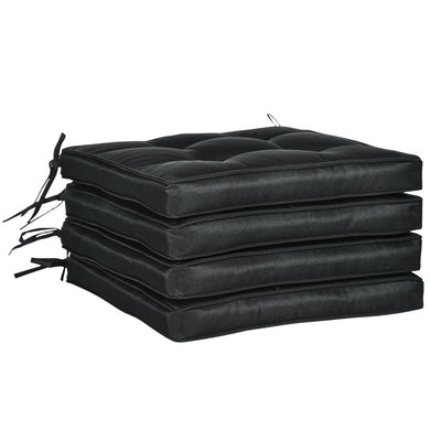 40 x 40cm Garden Seat Cushion with Ties Replacement Dining Chair Seat Pad, Black