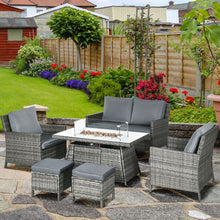 Load image into Gallery viewer, Outsunny Rattan Garden Furniture Sofa Set Armchairs Footstools Fire Pit Table
