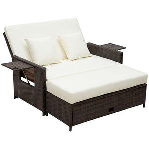 Brown 2 Seater Garden Rattan Sofa Sun Lounger Daybed