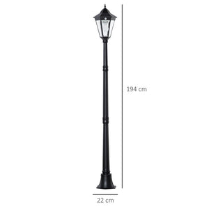 1.9 m Tall Garden Lamp Post Light, IP44 Outdoor LED Solar Powered Black