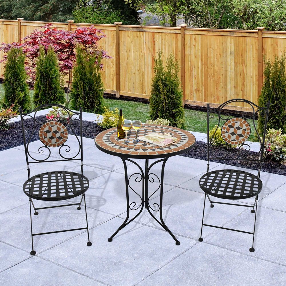 Outsunny Mosaic Bistro Outdoor Table And 2 Chairs